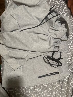 Men's Grey Pullover Hoodie with Zip Pocket